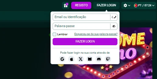 Formulário de login do SpinBetter com campos de email e palavra-passe